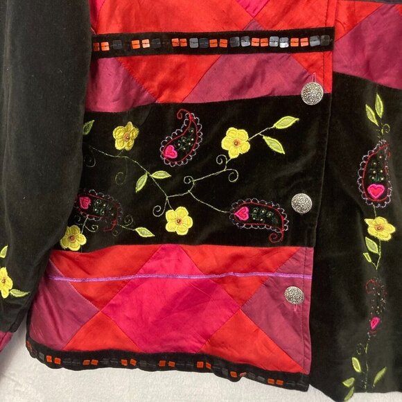 NEW Coldwater Creek Silk Velvet Blazer Jacket Womens Large Mixed Media Floral - Picture 9 of 15